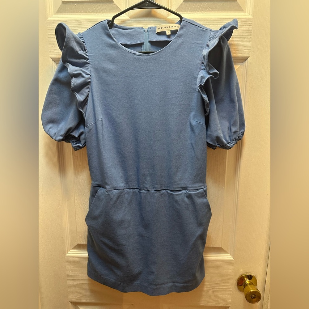 English Factory Dusty Blue Ruffle Sleeve Romper